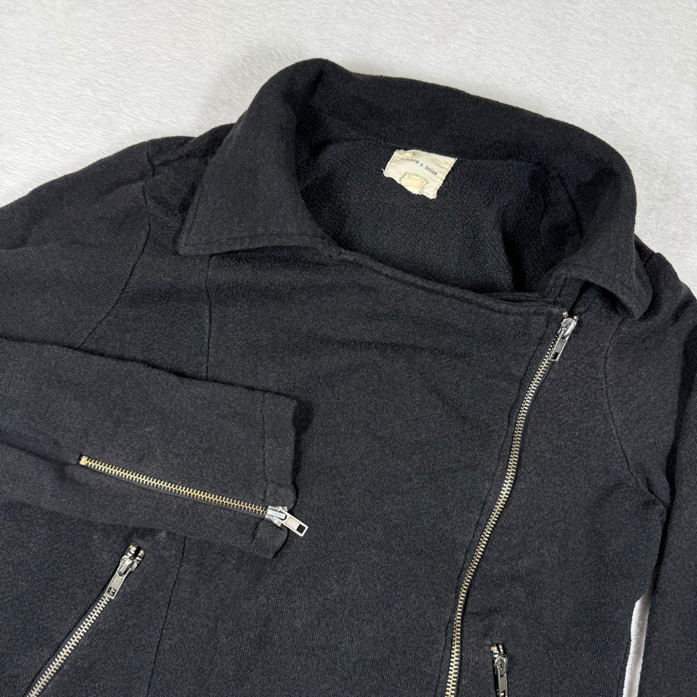 Silence + Noise Urban Outfitters Black Cotton Blend Asymmetrical Zip Moto Jacket